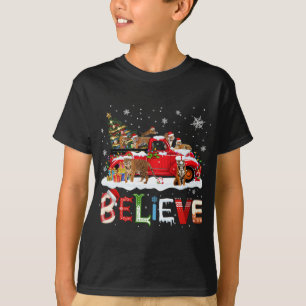 T-rex Dinosaur Riding Red Truck Merry Christmas X- T-Shirt