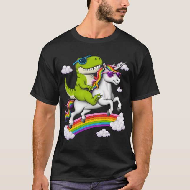 T-Rex Dinosaur Riding Unicorn T-Shirt (Front)