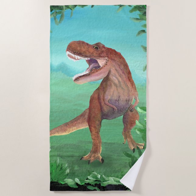 T-Rex Dinosaur Roars Beach Towel (Front)