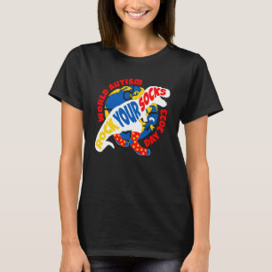 T REX Dinosaur Rock Your Socks Autism Awareness Da T-Shirt