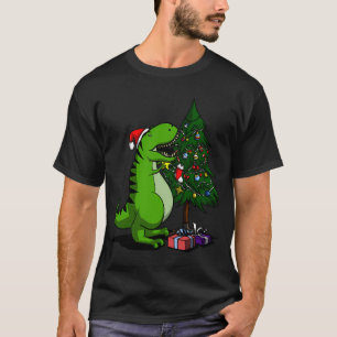 T-Rex Dinosaur Santa Funny Christmas Tree T-Shirt