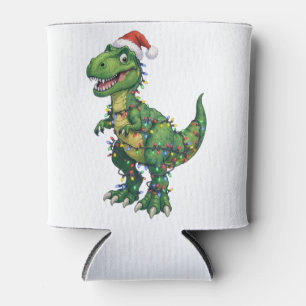 T-Rex Dinosaur Santa Hat Christmas Lights Funny   Can Cooler