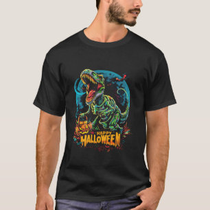 T rex Dinosaur Scary Zombie Happy Halloween Men Wo T-Shirt