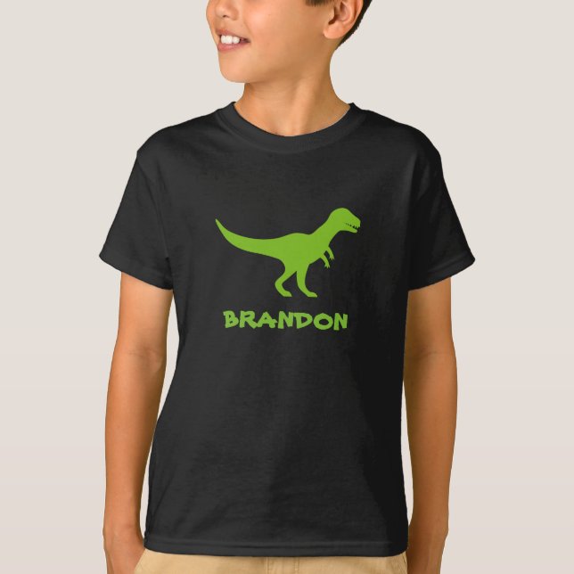T rex dinosaur t shirt personalised with kids name (Front)