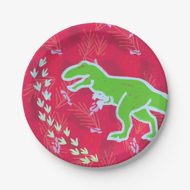 T-Rex Dinosaur Tracks Jurassic Paper Plate (Front)