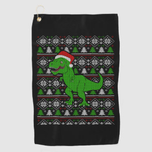 T Rex Dinosaur Ugly Christmas Sweater Golf Towel