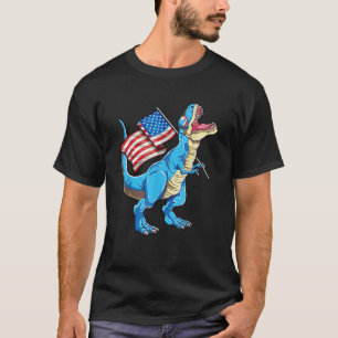 T rex Dinosaur USA American Flag Boys Men 4th of J T-Shirt