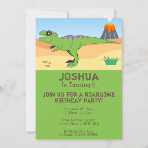 T-Rex Dinosaur & Volcano 6th Birthday Party Invitation