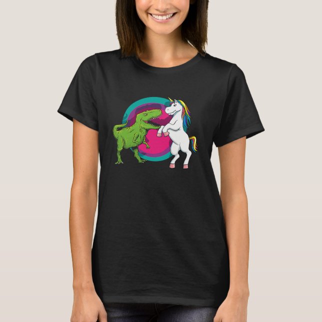 T Rex Dinosaur VS Unicorn  Animal T-Shirt (Front)
