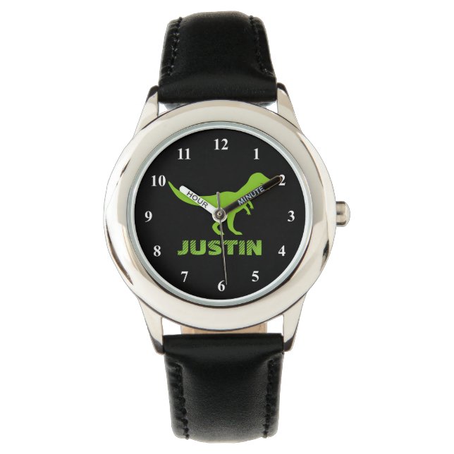 T rex dinosaur watch personalised with kids name (Front)