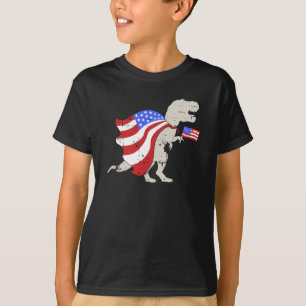 T-Rex dinosaur with american flag Independence day T-Shirt