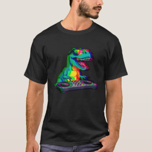 T Rex DJ Optical Illusion T Rex Dinosaur Dino EDM  T-Shirt