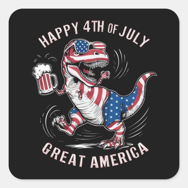 T-Rex donning the colours of the American flag Square Sticker (Front)