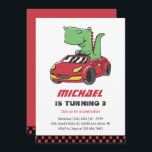 T-Rex Driver Race Car Kids Boys Birthday Invitation<br><div class="desc">Cute design for kids,  boys or girls who love car racing,  sports car,  speed and driving toy car. Perfect for builder theme birthday party. You can customise the wording to fit other occasions.</div>