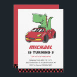 T-Rex Driver Race Car Kids Boys Birthday Invitation<br><div class="desc">Cute design for kids,  boys or girls who love car racing,  sports car,  speed and driving toy car. Perfect for builder theme birthday party. You can customise the wording to fit other occasions.</div>