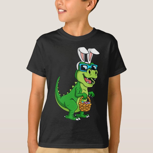 T Rex Easter Bunny With Eggs Basket Fun Dinosaur B T-Shirt (Front)