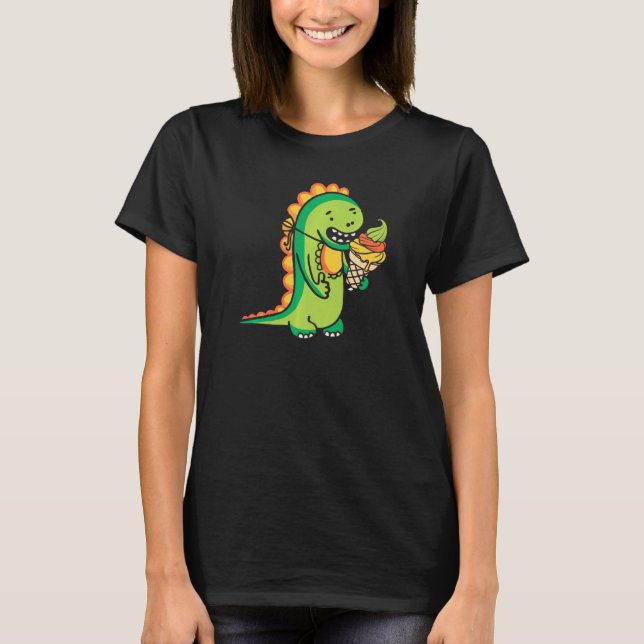 T Rex Eating Ice Cream Cone Funny  For Ice Cream L T-Shirt (Front)