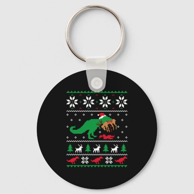 T Rex Eating Reindeer Funny Dinosaur Christmas Ugl Key Ring (Front)