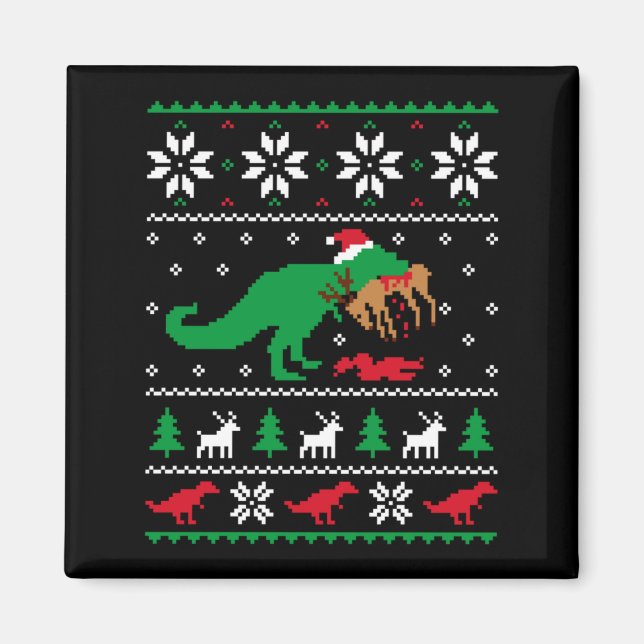T Rex Eating Reindeer Funny Dinosaur Christmas Ugl Magnet (Front)