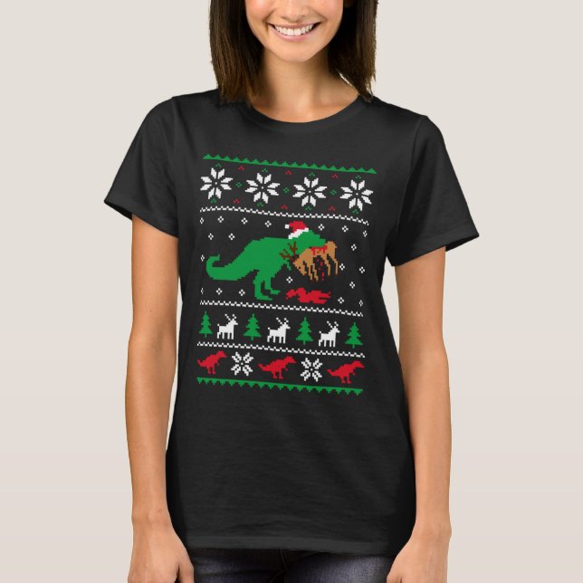 T Rex Eating Reindeer Funny Dinosaur Christmas Ugl T-Shirt (Front)