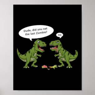 T Rex Eats Zombie Halloween Boys Girls Kids Fun Poster