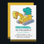 T-Rex Excavator Builder Construction Kids Birthday Invitation<br><div class="desc">Cute design for kids,  boys or girls who love excavator,  construction vehicles,  heavy machinery and big trucks. Perfect for builder theme birthday party. You can customise the wording to fit other occasions.</div>