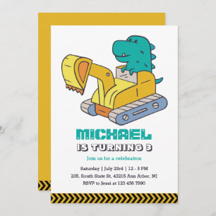 T-Rex Excavator Builder Construction Kids Birthday Invitation