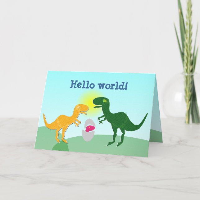 T-Rex Family Dino Baby Egg Hello World Card (Front)