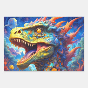 T-Rex Fantasy Dinosaur worlds Wrapping Paper Sheet