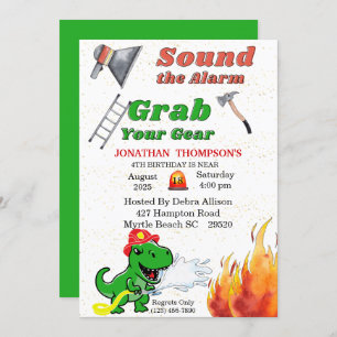 T Rex Firemans 4th Birthday Party Invitation