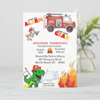 T Rex Firemans 5th Birthday Party Invitation