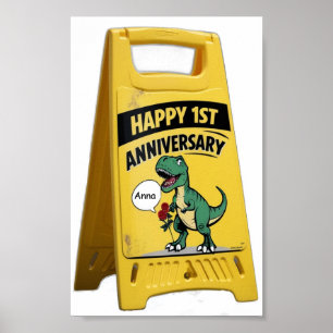 T-rex first anniversary with roses  poster