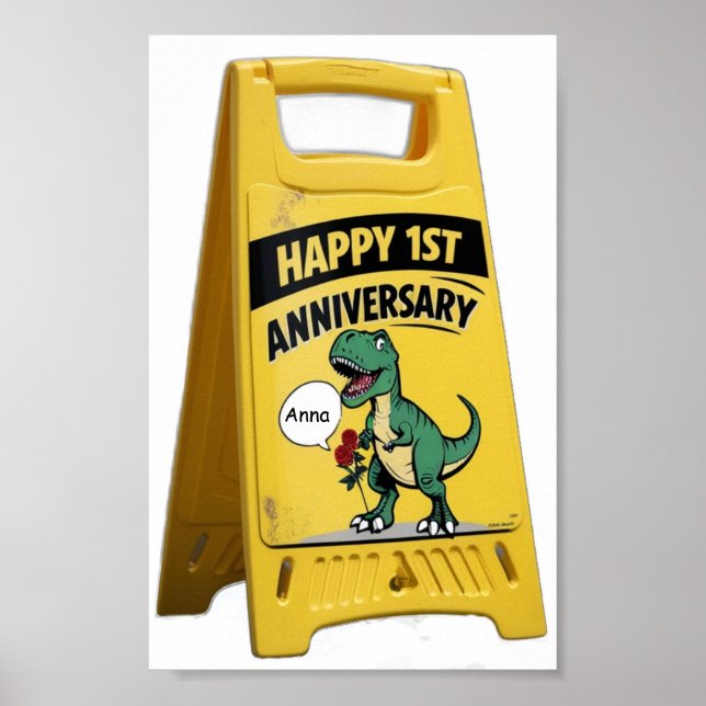 T-rex first anniversary with roses  poster (Front)