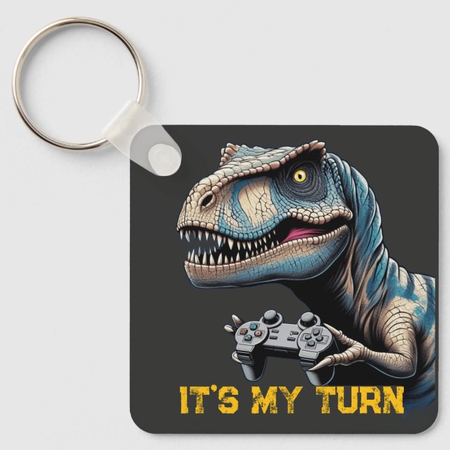 T-Rex Gamer It’s My Turn Design Key Ring (Front)