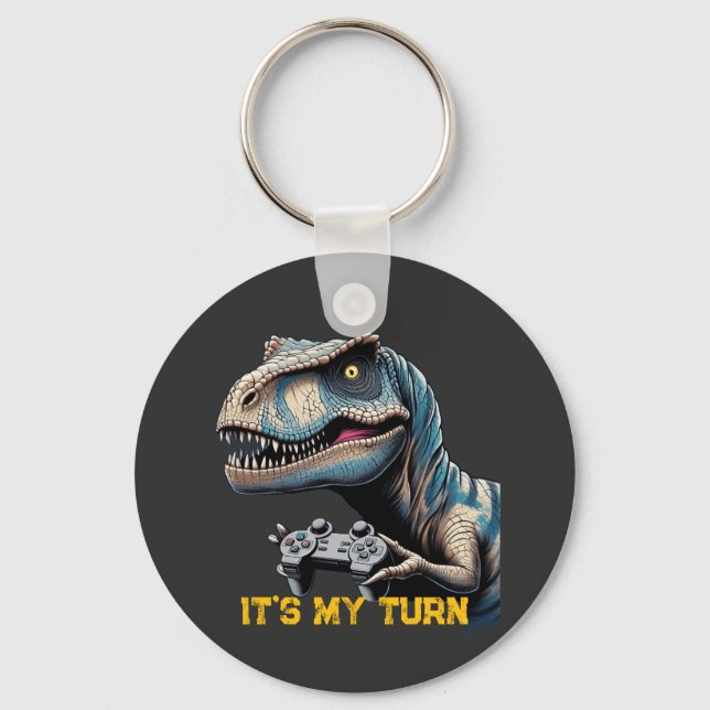 T-Rex Gamer It’s My Turn Design Key Ring (Front)