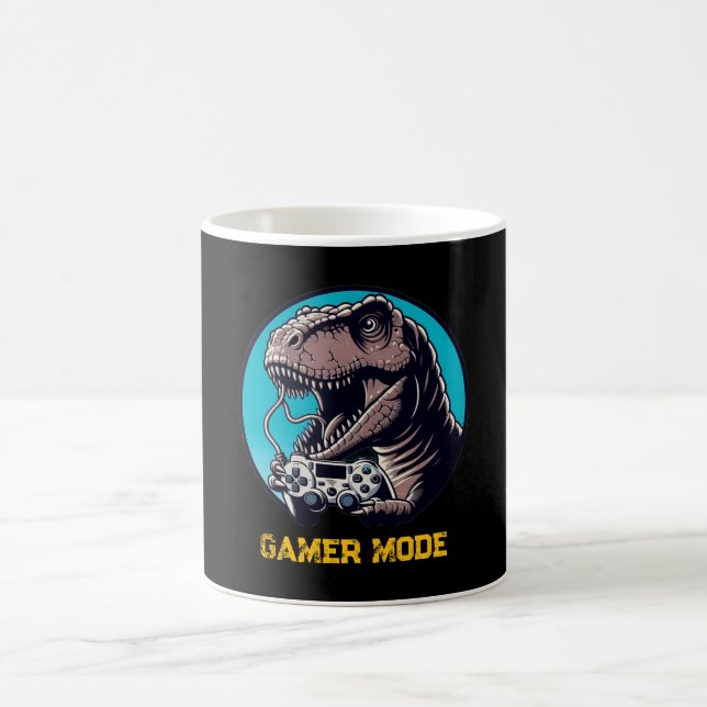 T-Rex Gamer Mode Dinosaur Art Coffee Mug (Center)