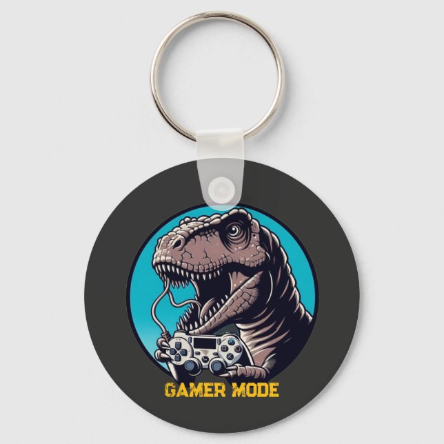 T-Rex Gamer Mode Dinosaur Art Key Ring (Front)
