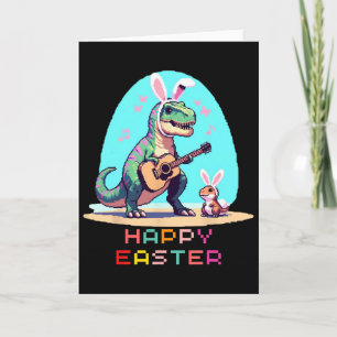T-rex Happy Easter Eggs Retro Vintage Pixel Art Ro Card