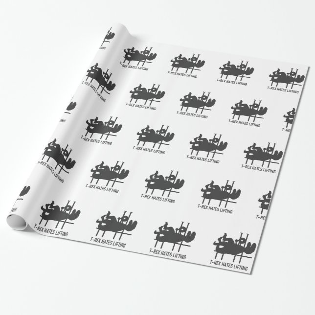 T-rex hates lifting - Choose background colour Wrapping Paper (Unrolled)