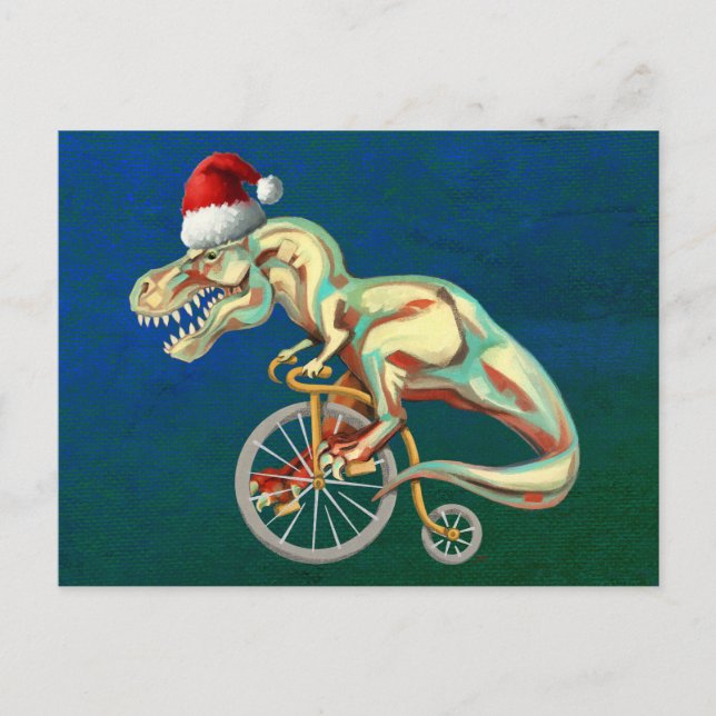 T-Rex Hipster Christmas Postcard (Front)