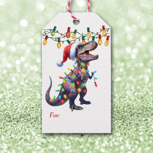 T-Rex Holiday Lights Kids Christmas Gift Tags