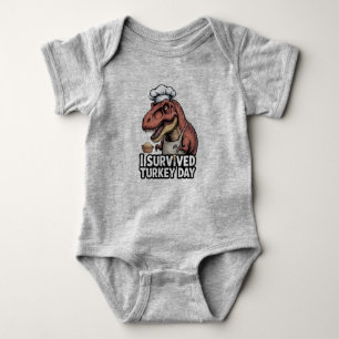 T-Rex I Survived Turkey Day Chef Baby Bodysuit