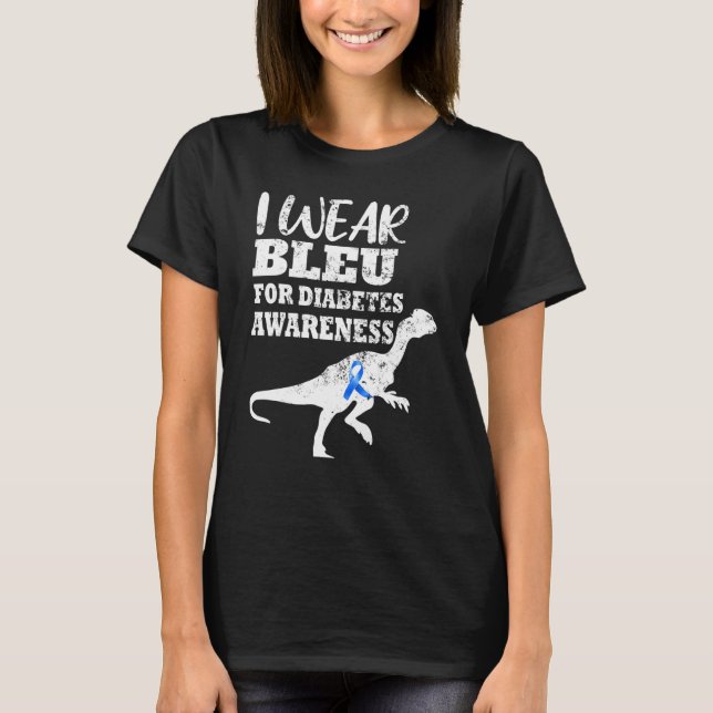 T Rex I Wear Blue For Diabetes Awareness T-Shirt (Front)