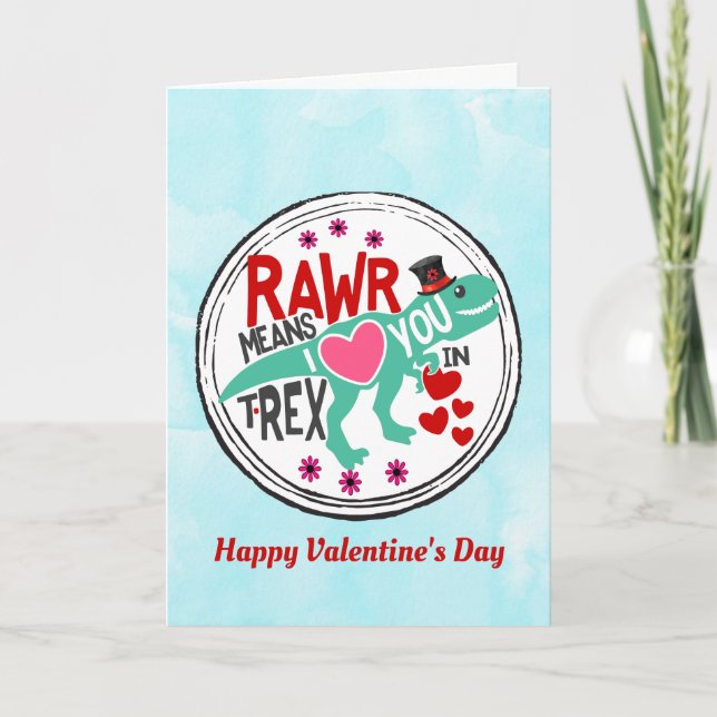 T-Rex in a Top Hat Cute Funny Valentine's Day Card (Front)