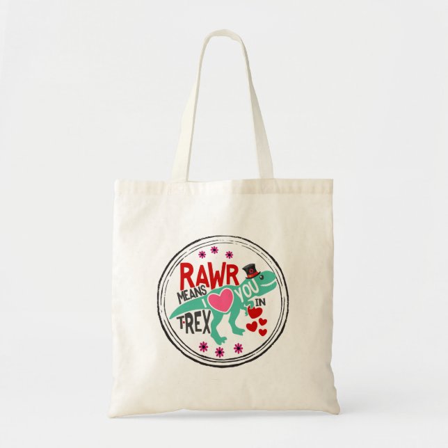 T-Rex in a Top Hat Cute Funny Valentine's Day Tote Bag (Front)