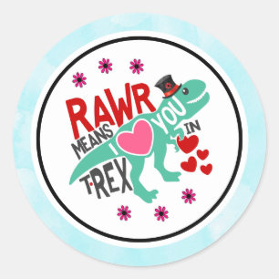 T-Rex in a Top Hat Rawr Means I Love You Funny Classic Round Sticker