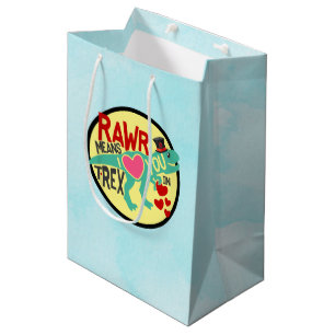 T-Rex in a Top Hat Rawr Means I Love You Funny Medium Gift Bag