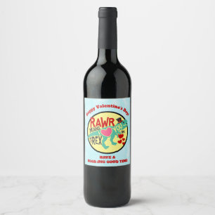 T-Rex in a Top Hat Rawr Means I Love You Funny Wine Label