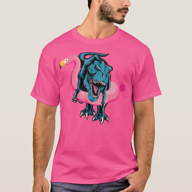 T-Rex In Flamingo Float  Funny Pool Party T-Rex Di T-Shirt (Front)
