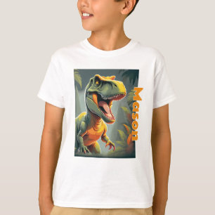 T-Rex Jurassic Dinosaur Grey and Orange T-Shirt